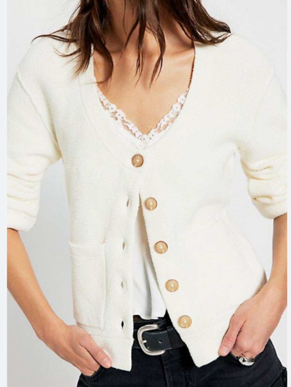 NWT Free People Fast Lane Cardi in Ecru